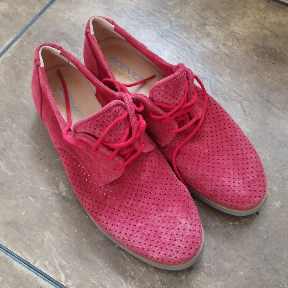 Boemos Red Perforated Suede Oxfords